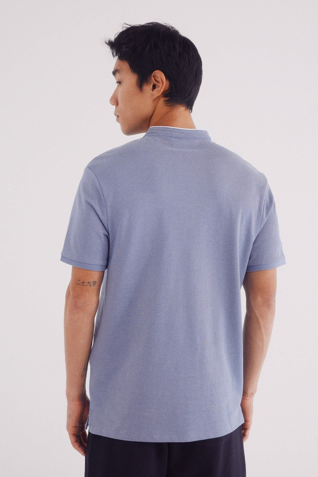 Springfield Slim Fit Mao Oxford Piqué Polo Shirt - Blue 2 Shaws Department Stores