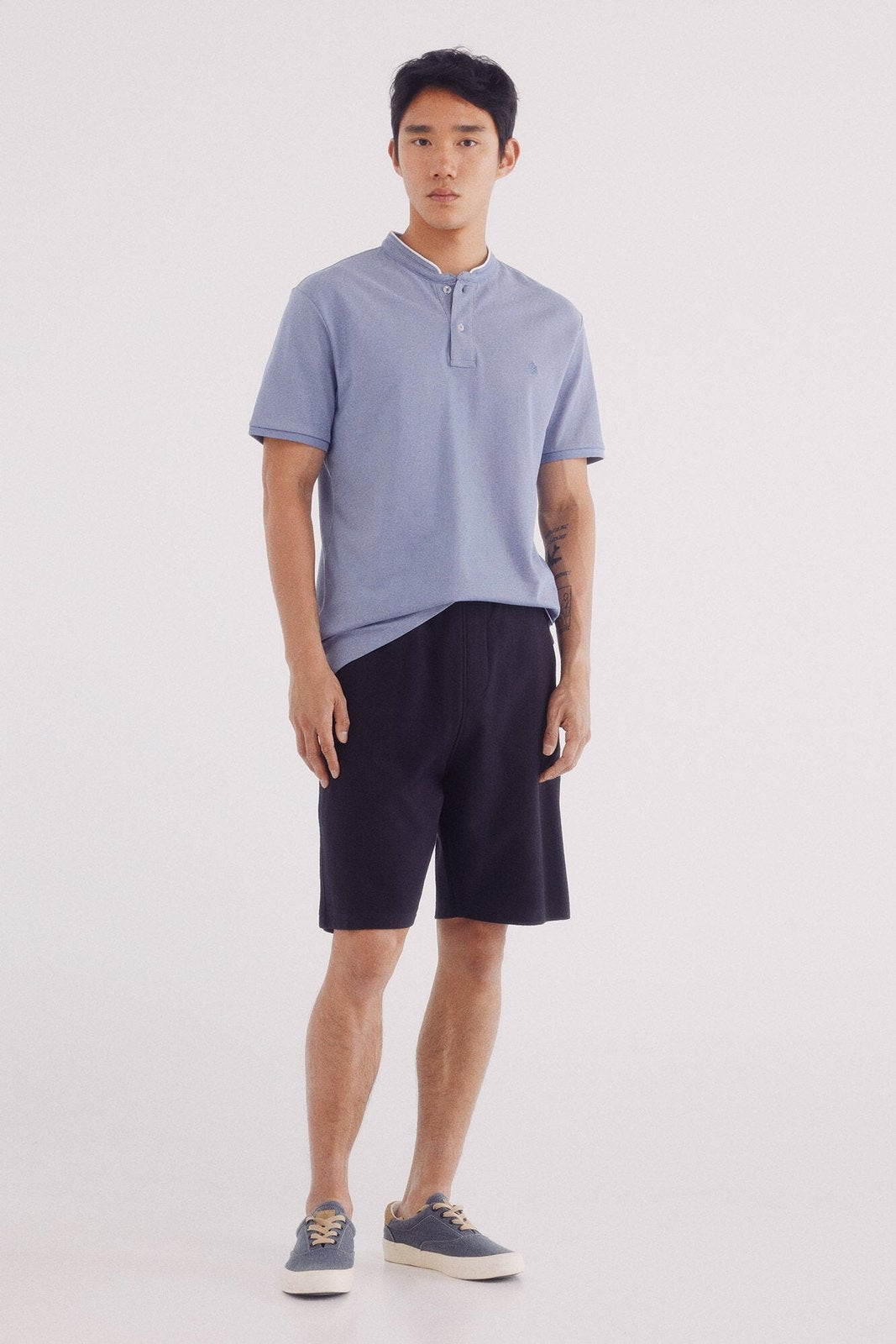 Springfield Slim Fit Mao Oxford Piqué Polo Shirt - Blue 4 Shaws Department Stores