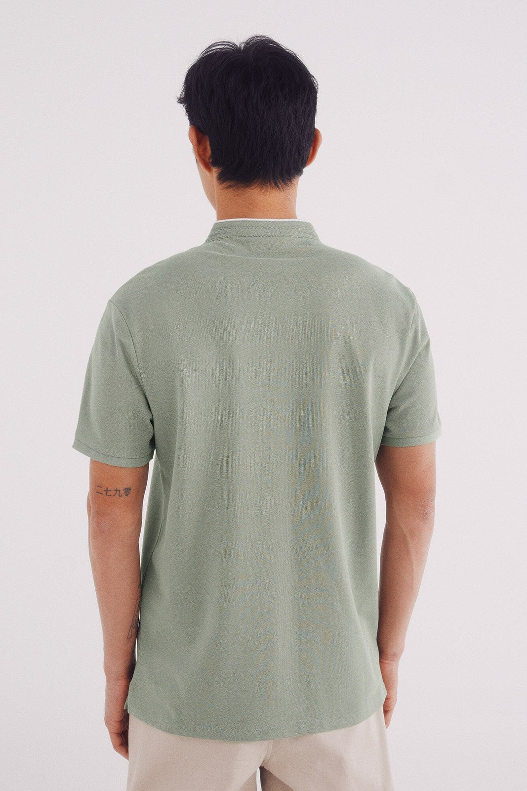 Springfield Slim Fit Mao Oxford Piqué Polo Shirt - Green 2 Shaws Department Stores