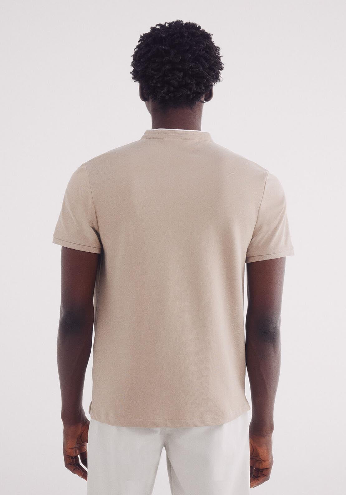Springfield Slim Fit Mao Oxford Piqué Polo Shirt - Beige 4 Shaws Department Stores