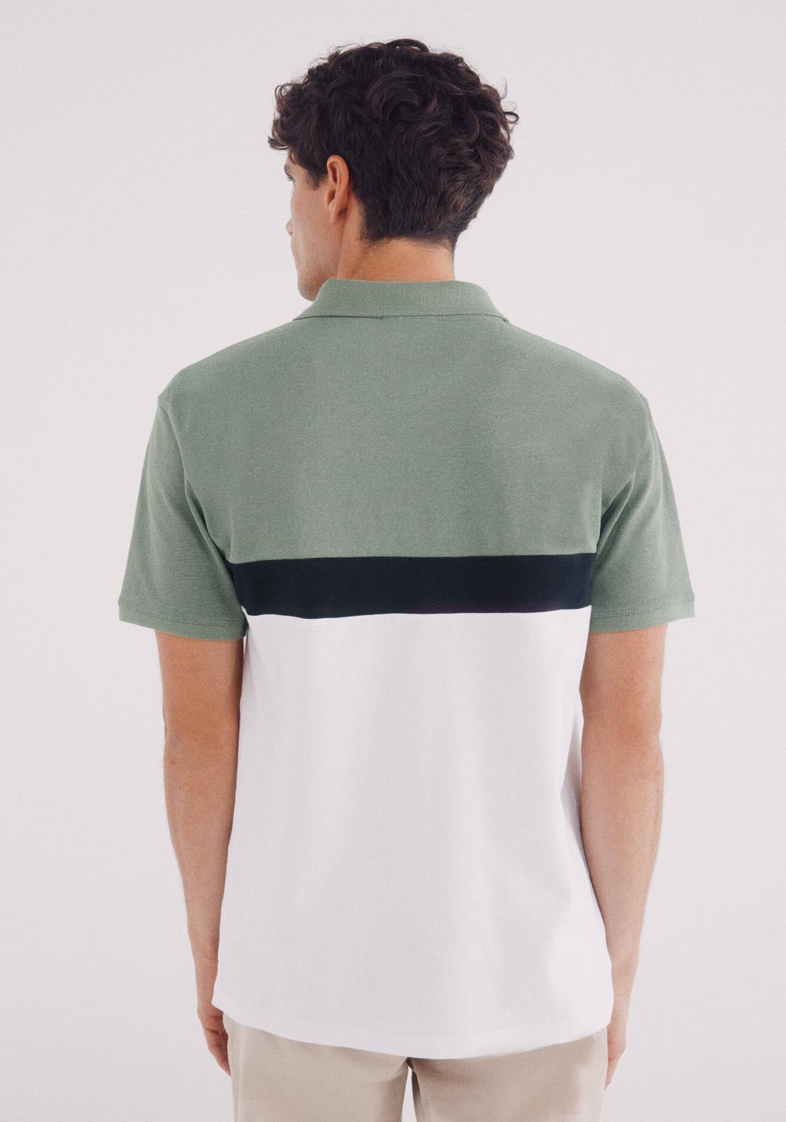Springfield Slim Fit Color Block Piqué Polo - Green 2 Shaws Department Stores