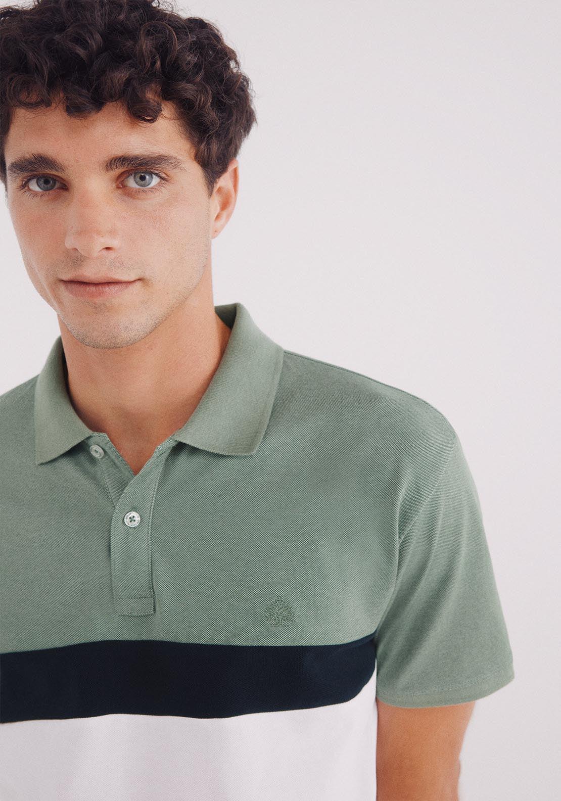 Springfield Slim Fit Color Block Piqué Polo - Green 3 Shaws Department Stores