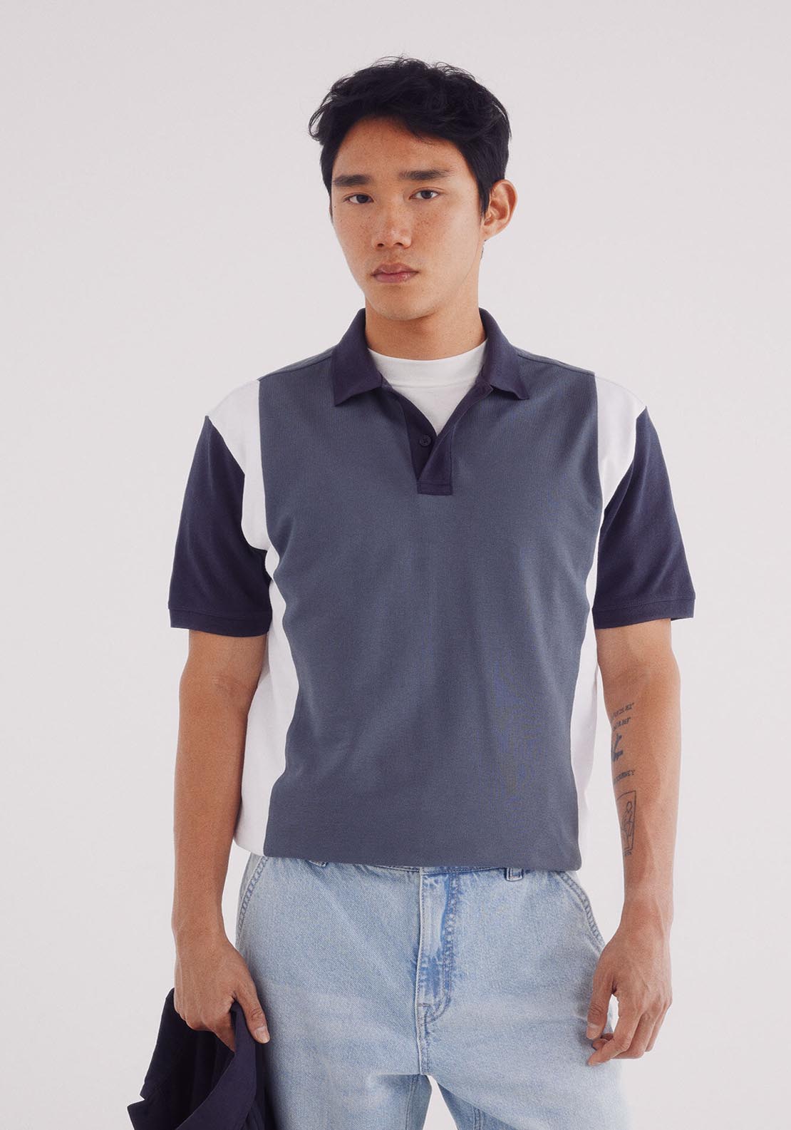 Springfield Regular Fit Vertical Striped Piqué Polo - Blue 1 Shaws Department Stores