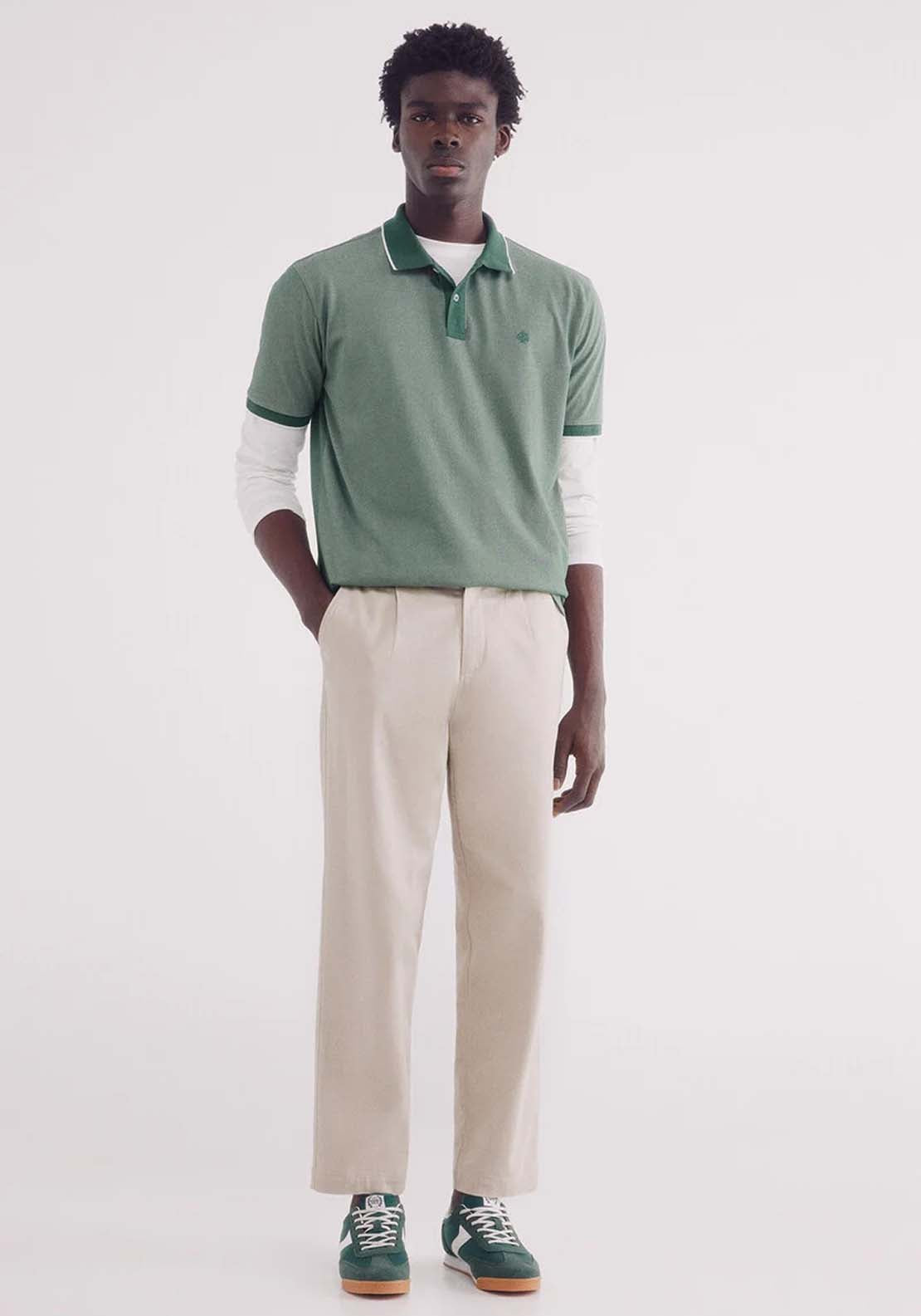 Springfield Oxford Polo With Contrast Neck , Regular Fit - Green 4 Shaws Department Stores