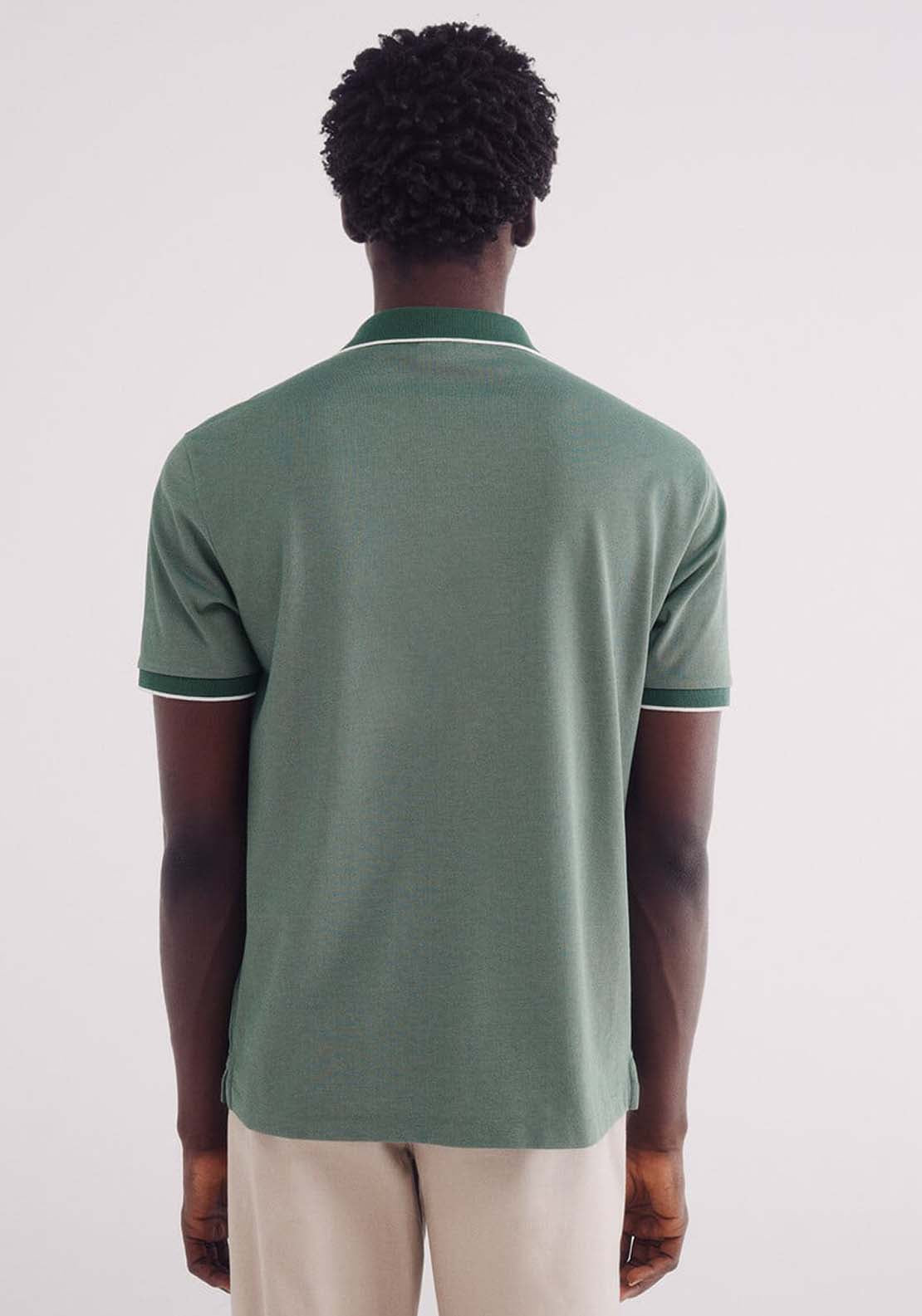 Springfield Oxford Polo With Contrast Neck , Regular Fit - Green 2 Shaws Department Stores