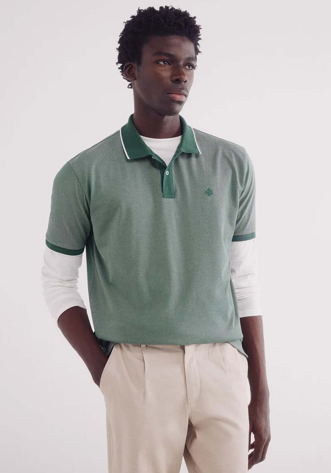 Springfield Oxford Polo With Contrast Neck , Regular Fit - Green 1 Shaws Department Stores
