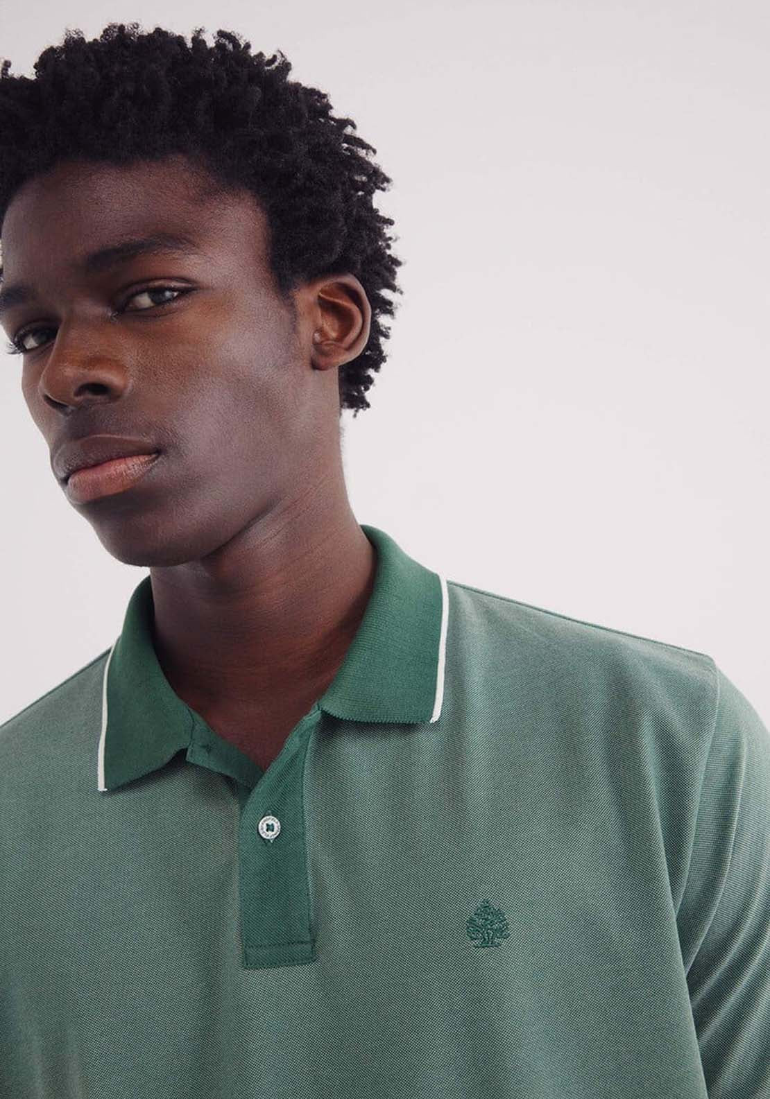 Springfield Oxford Polo With Contrast Neck , Regular Fit - Green 3 Shaws Department Stores