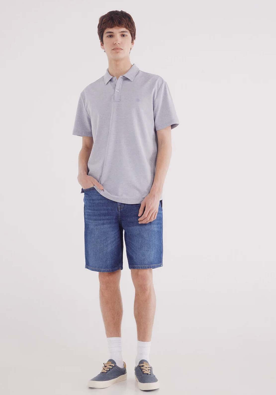 Springfield Regular Fit Two-Tone Structured Piqué Polo Shirt - Blue 4 Shaws Department Stores