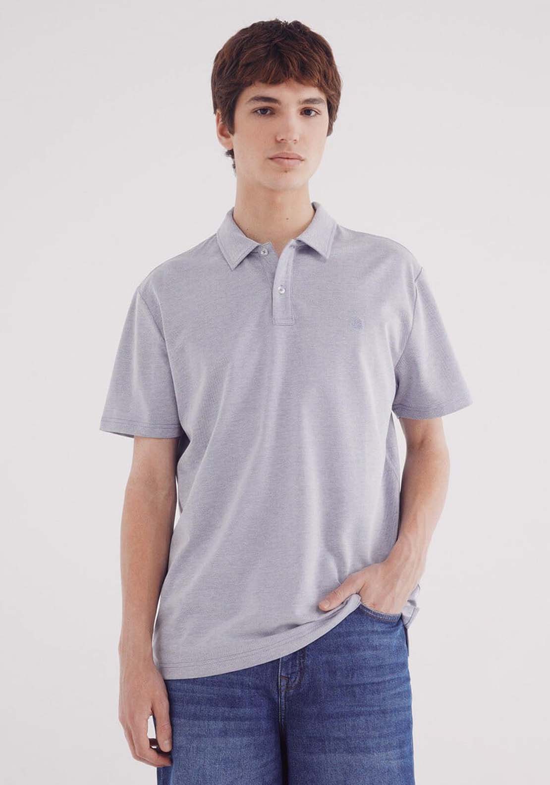 Springfield Regular Fit Two-Tone Structured Piqué Polo Shirt - Blue 1 Shaws Department Stores