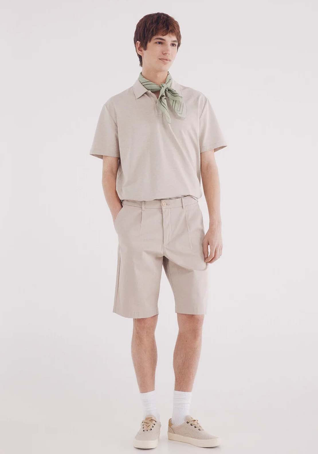 Springfield Regular Fit Two-Tone Structured Piqué Polo Shirt - Beige 4 Shaws Department Stores