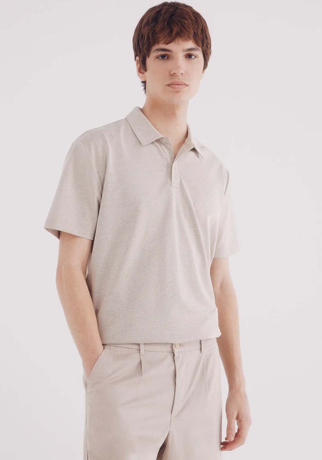 Springfield Regular Fit Two-Tone Structured Piqué Polo Shirt - Beige 1 Shaws Department Stores