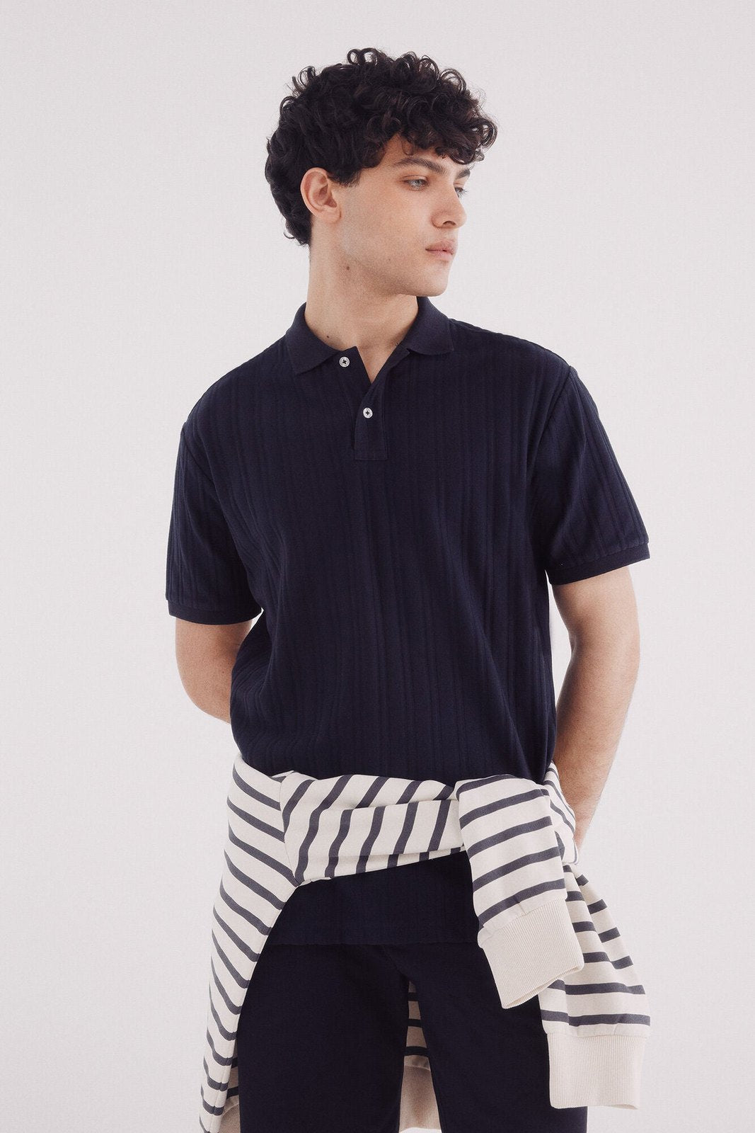 Springfield Regular Fit Vertical Structure Polo - Navy 1 Shaws Department Stores