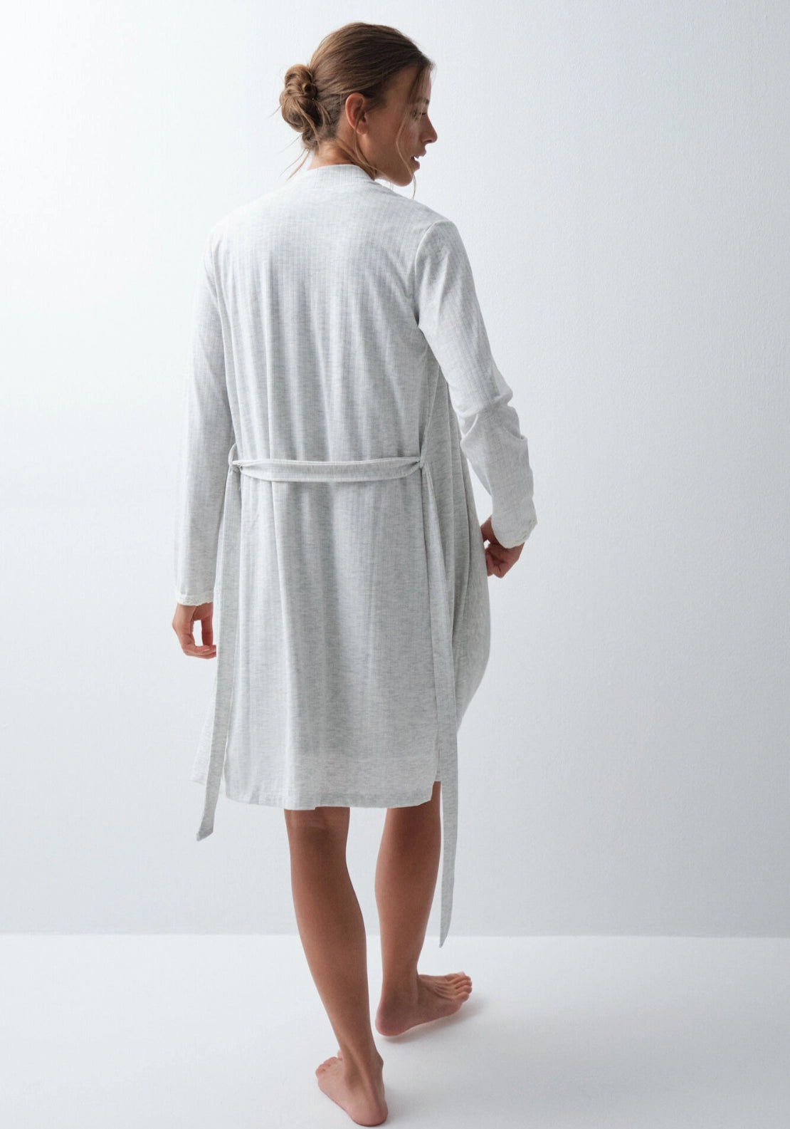 Long Belted Dressing Gown - Grey / Silver