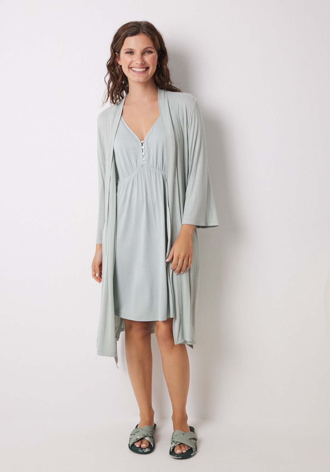 Womens Secret Green soft touch long robe - Green 1 Shaws Department Stores