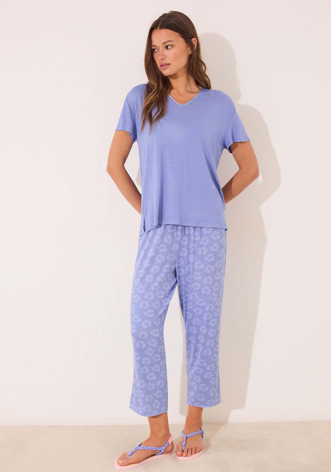 Short Sleeves Capri Pant Pyjama - Blue