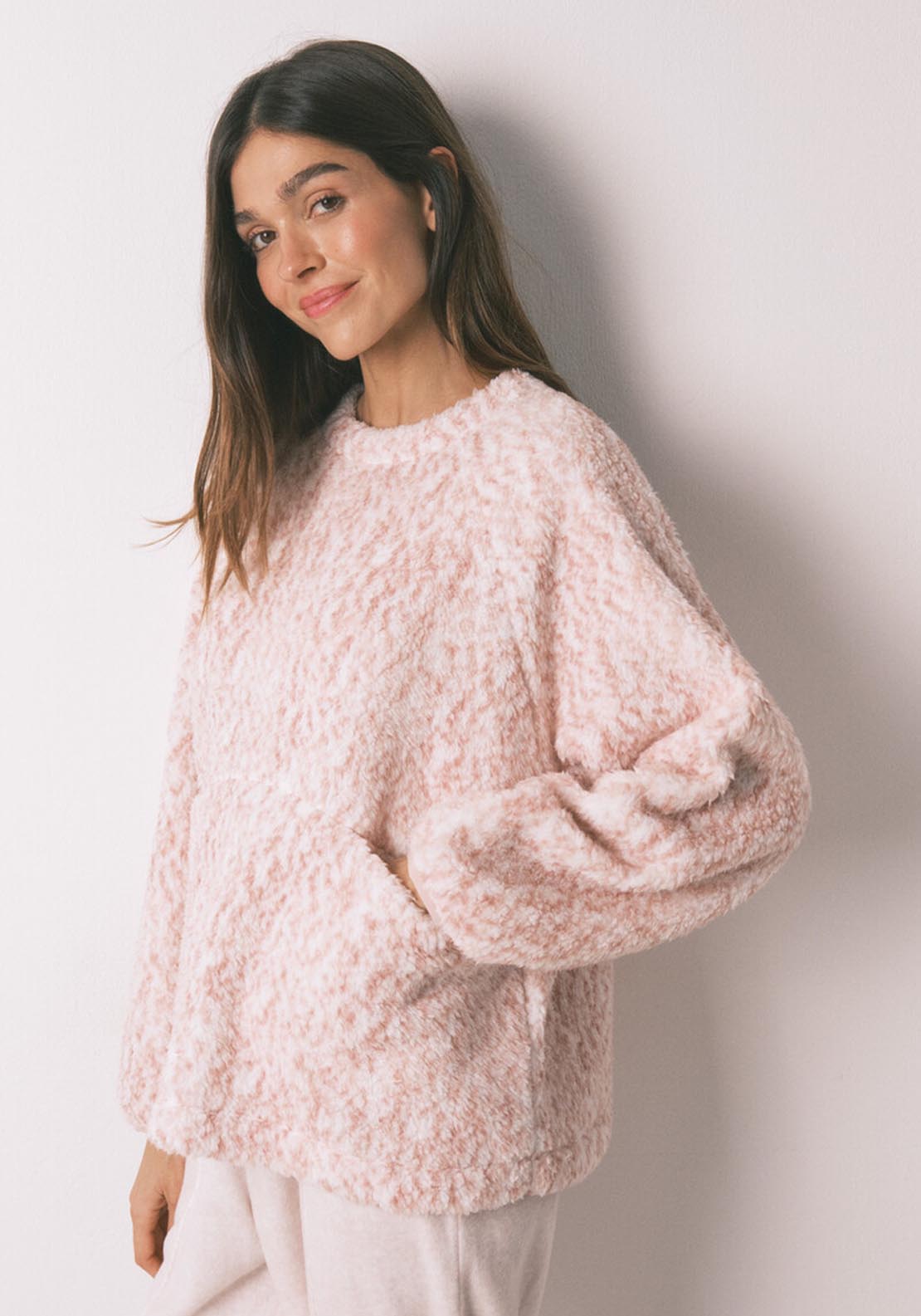 Long Pyjamas Faux Shearling Pink - Pink
