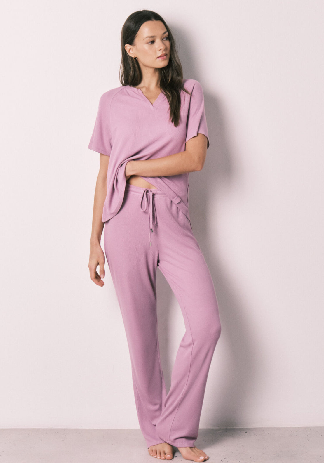 Waffle Texture Capri Pyjamas - Pink