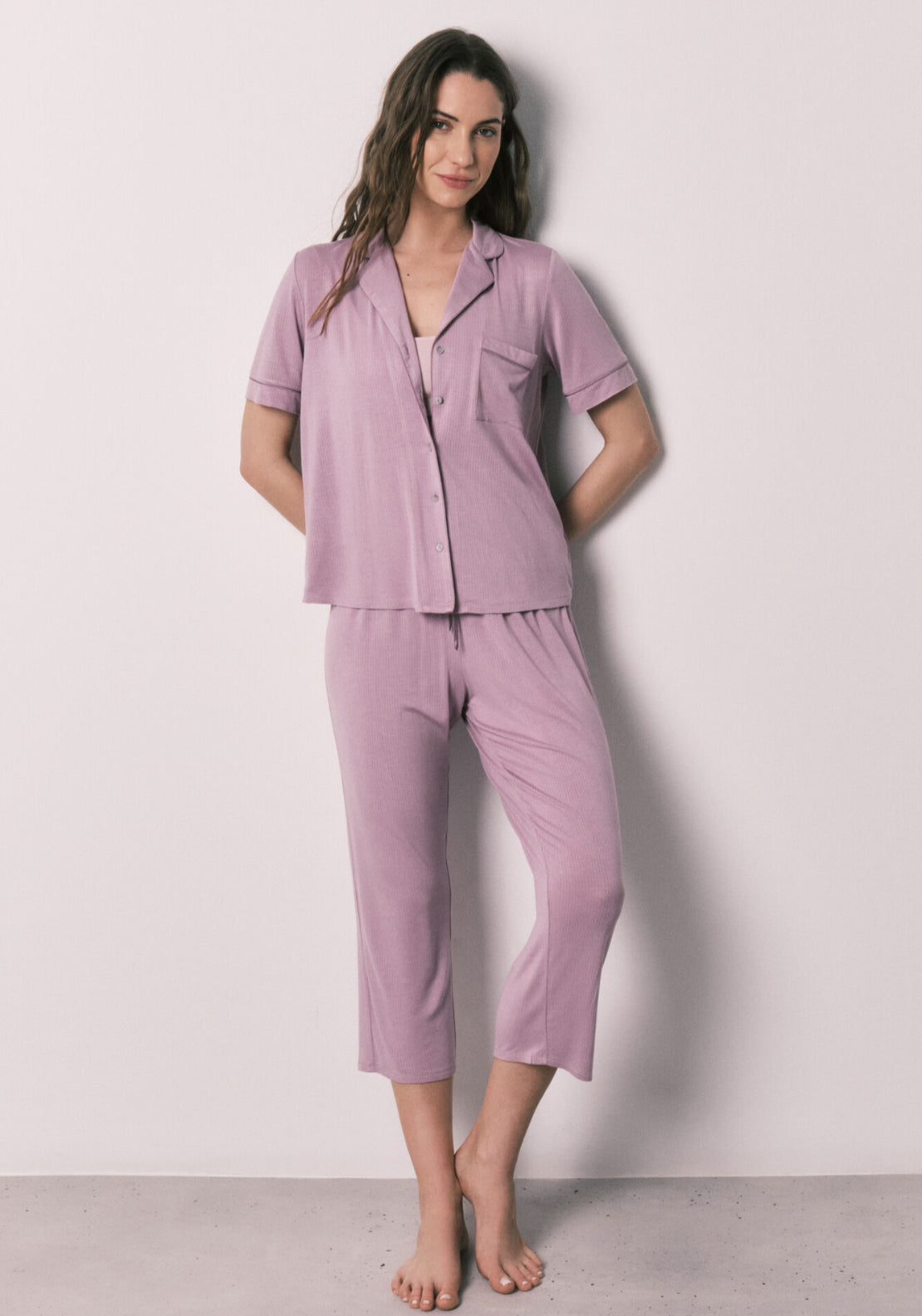 Viscose Soft Touch Classic Capri Pyjamas - Pink