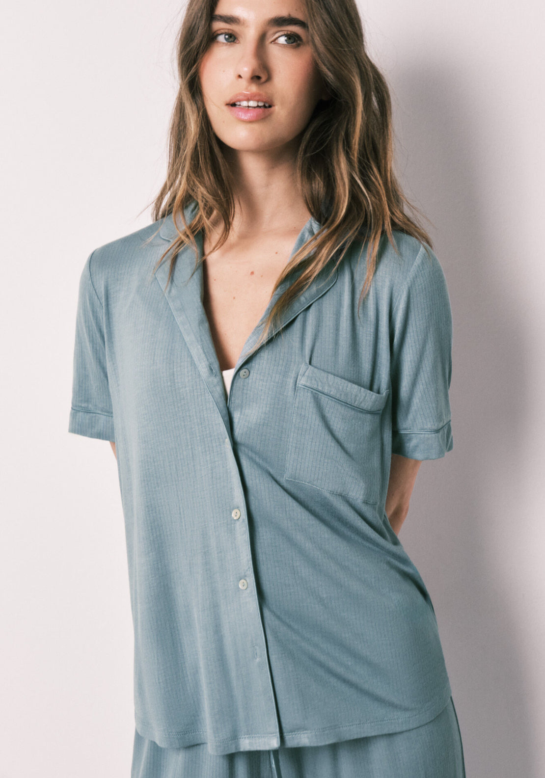 Viscose Soft Touch Capri Classic Pyjamas - Blue
