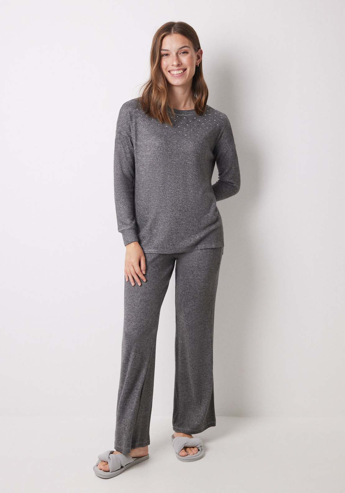Womens Secret Dark grey knitted long set - Grey 1 Shaws Department Stores