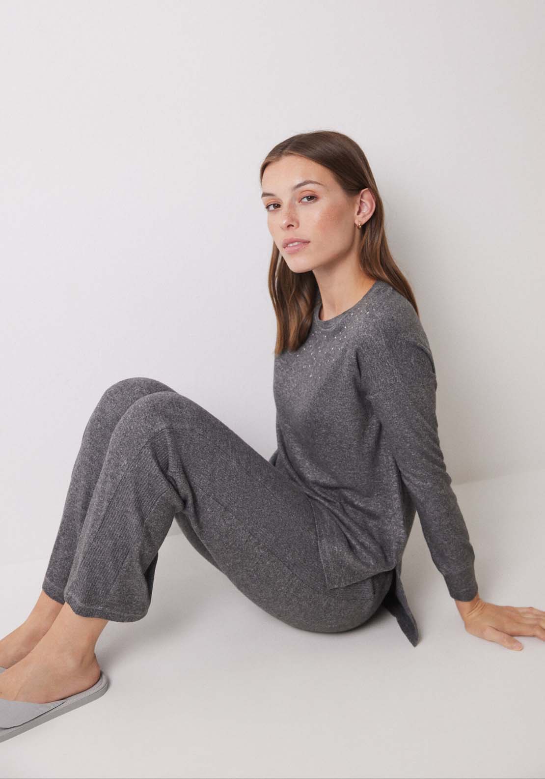 Womens Secret Dark grey knitted long set - Grey 2 Shaws Department Stores