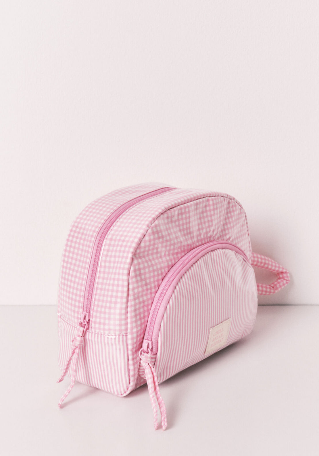 Puffer Checked &amp; Striped Vanity Case - Pink