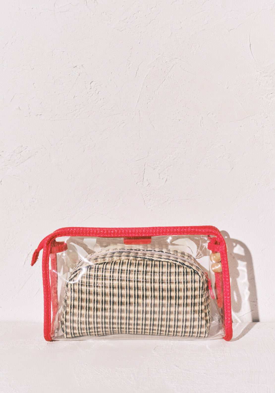 Transparent &amp; Raffia Vanity Case Pack - Green