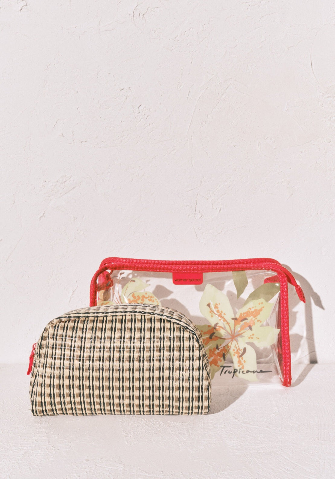 Transparent &amp; Raffia Vanity Case Pack - Green