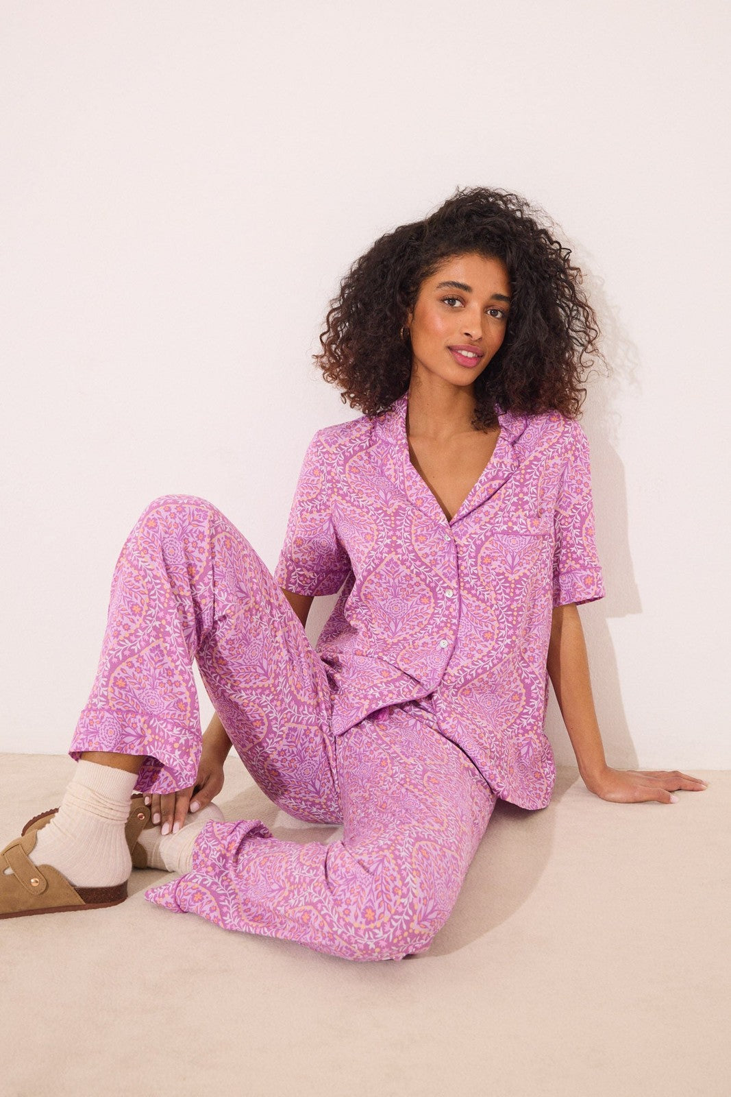 Womensecret Viscose boho print classic pyjamas - Purple 1 Shaws Department Stores