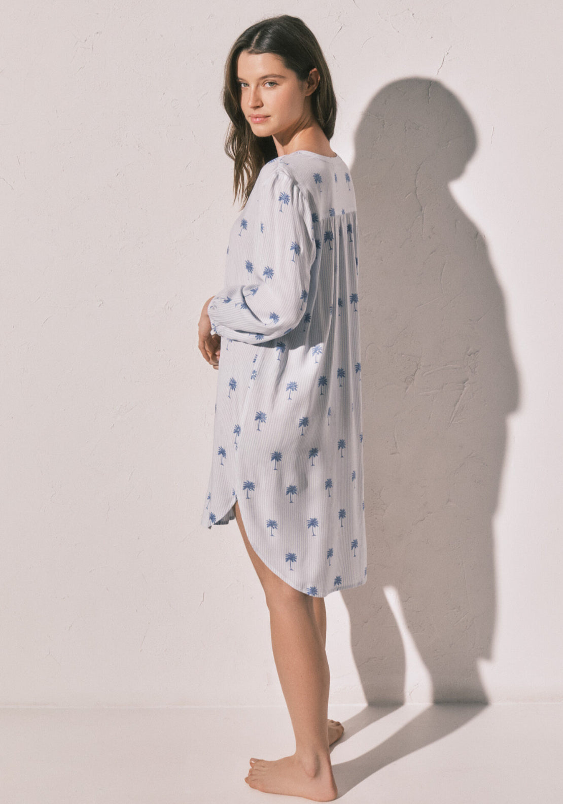 Palm Print Striped Short Camisole - Blue