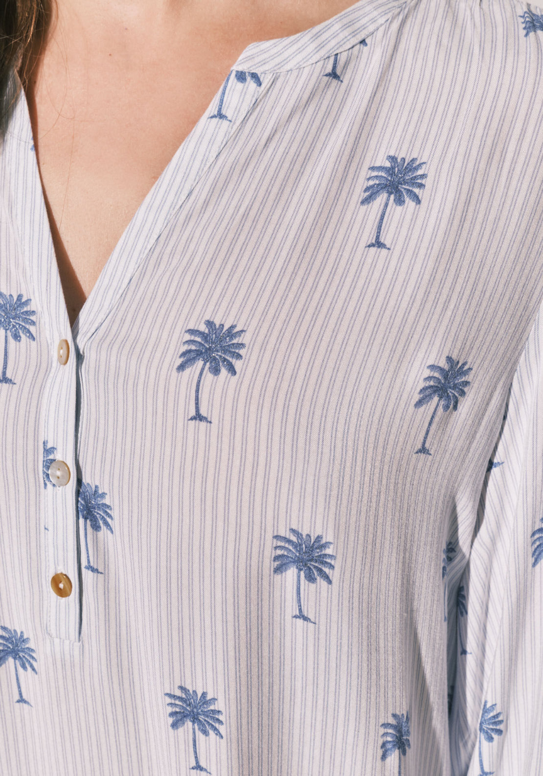 Palm Print Striped Short Camisole - Blue