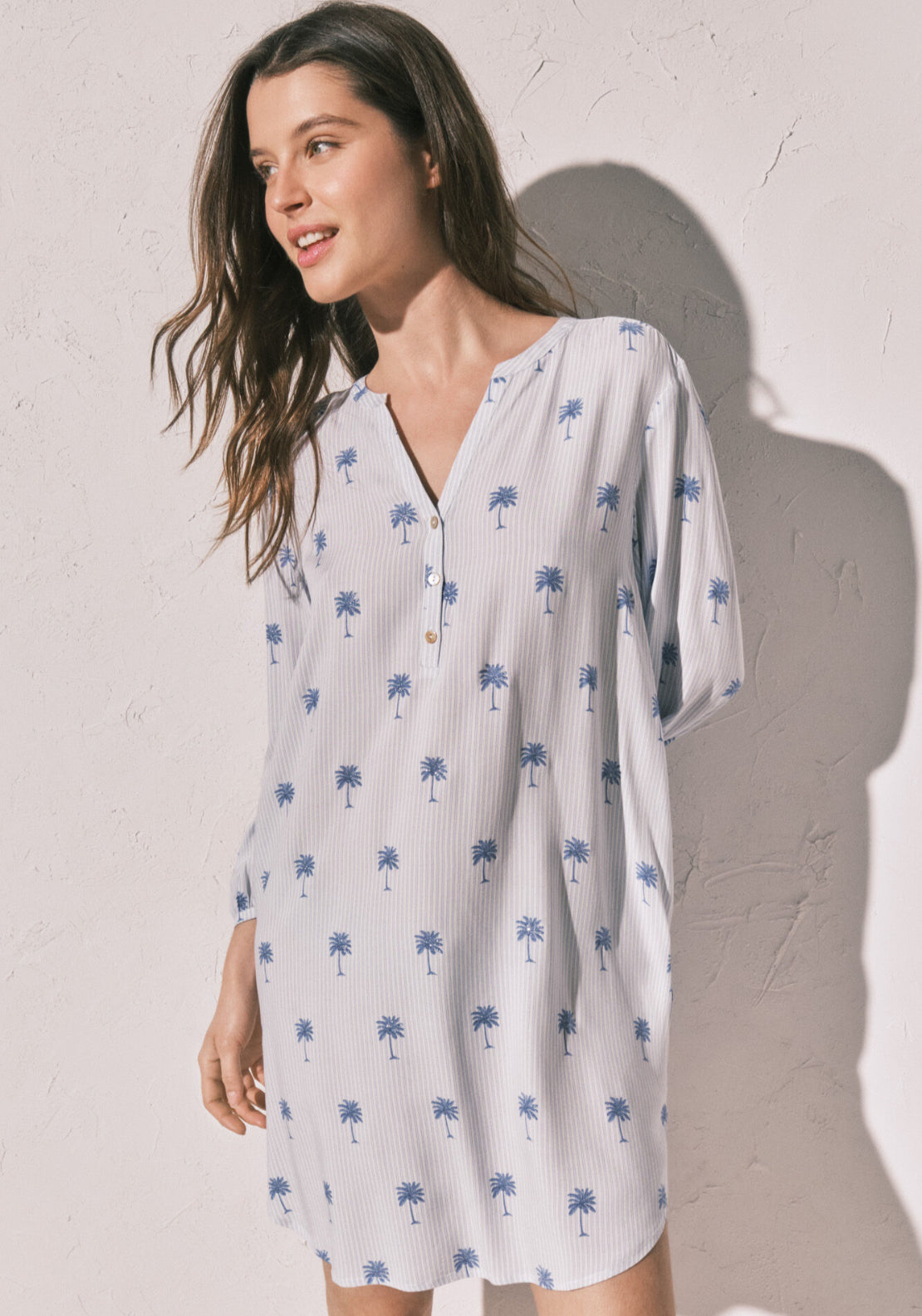 Palm Print Striped Short Camisole - Blue