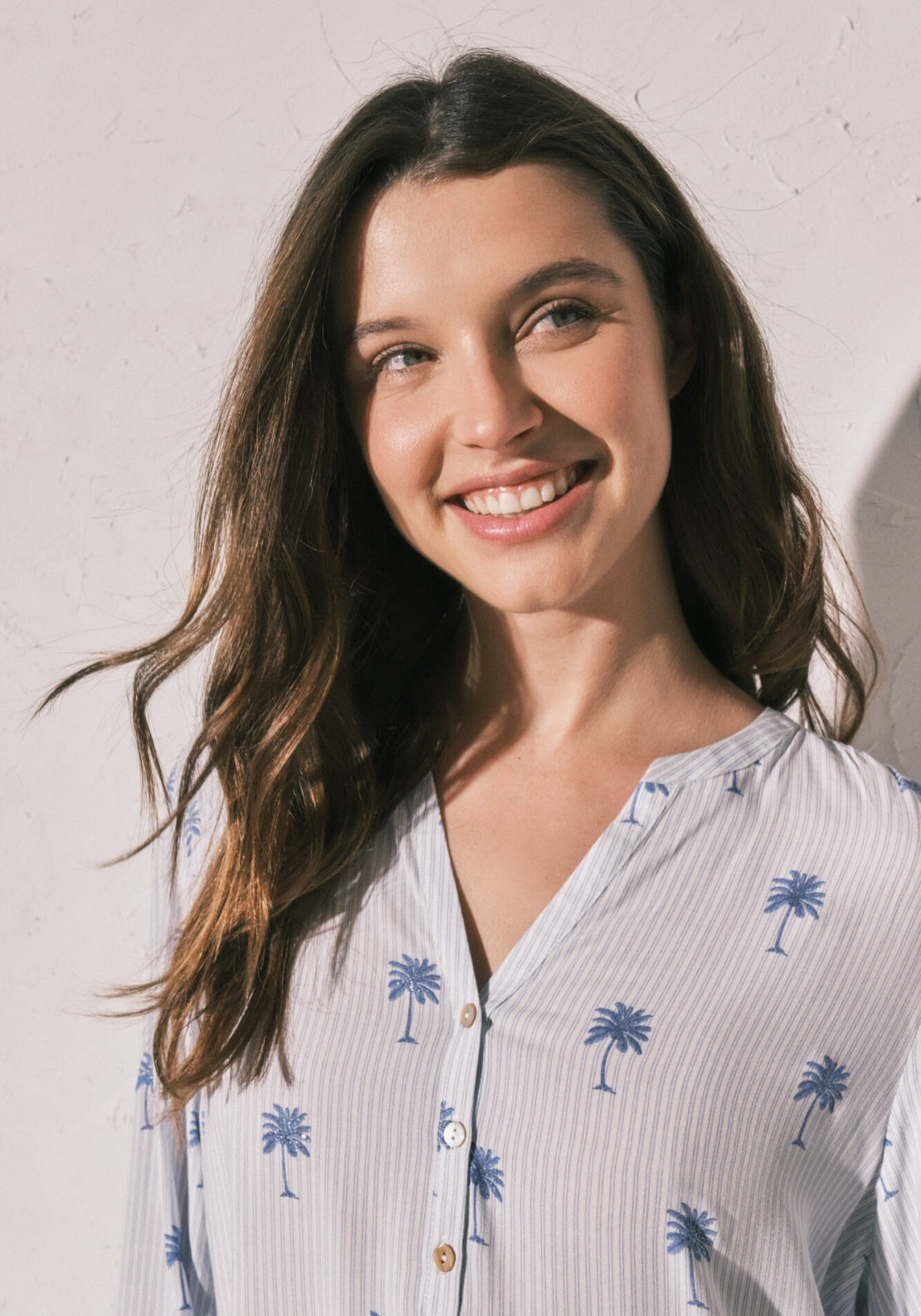 Palm Print Striped Short Camisole - Blue
