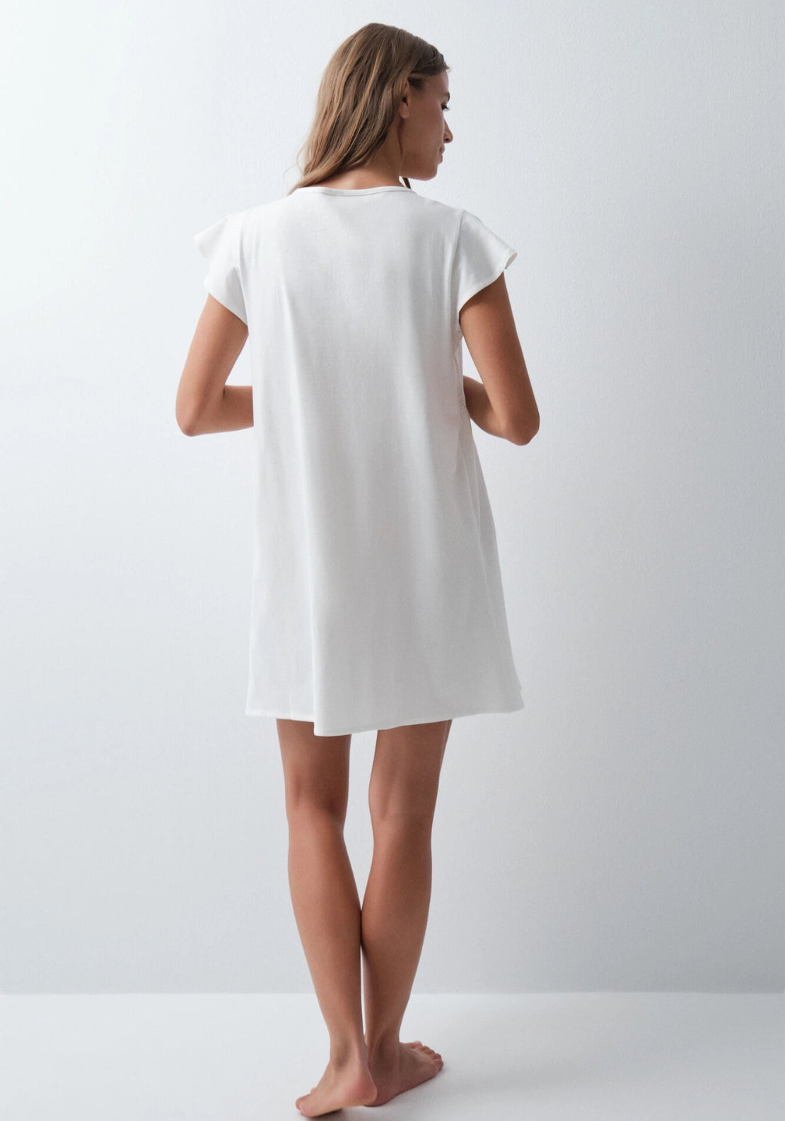 Short Ruffle Detail Nightdress - White