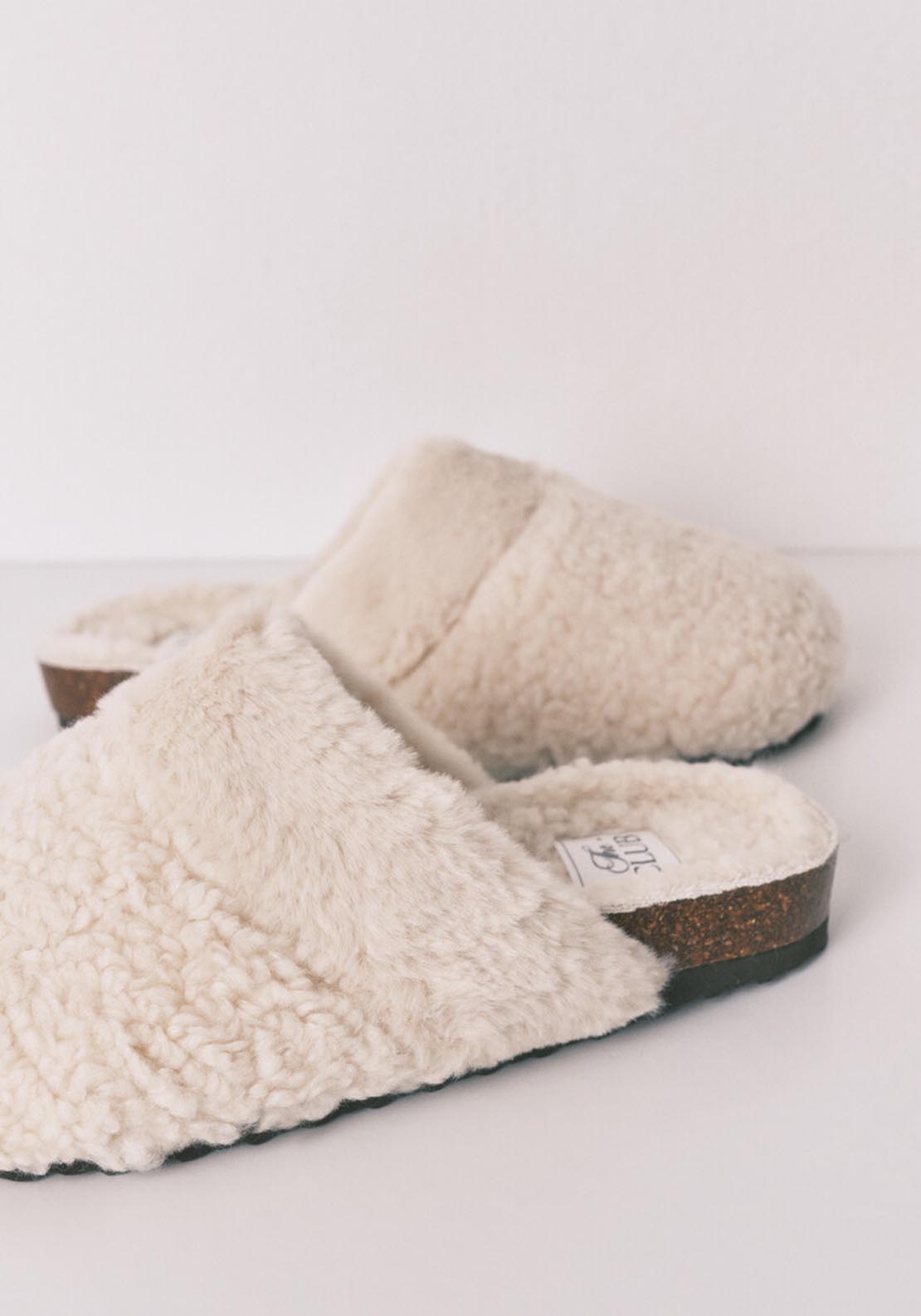 Sheepskin Faux Shearling Slippers - Ivory