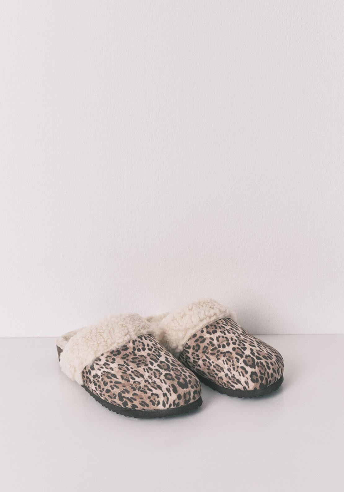 Animal Print Sheepskin Faux Shearling Slippers - Brown