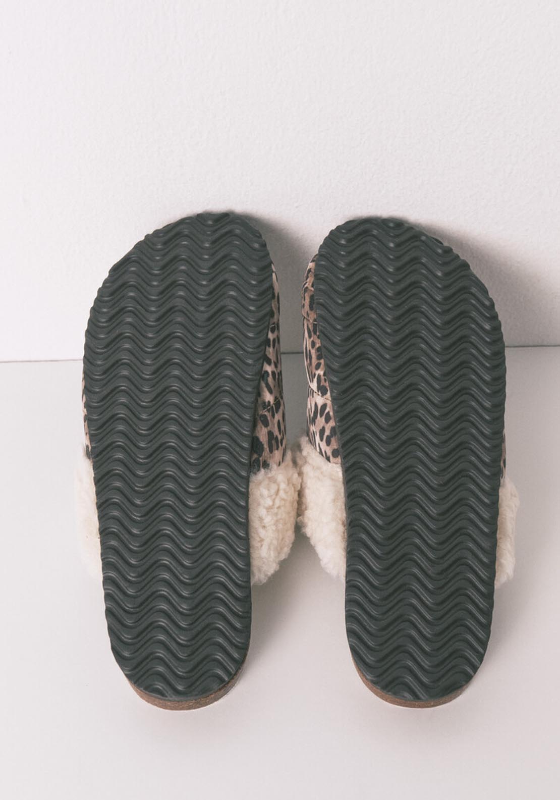 Animal Print Sheepskin Faux Shearling Slippers - Brown