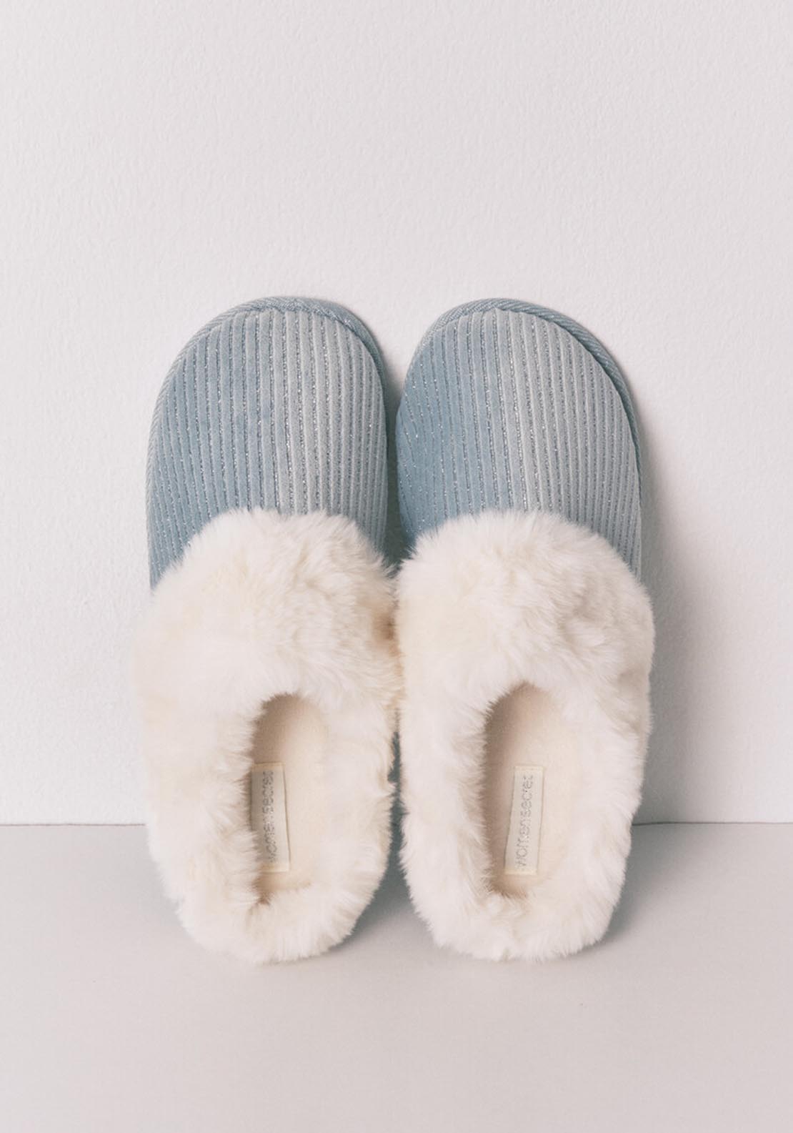 Green Lurex Fur Ribbed Slippers - Green