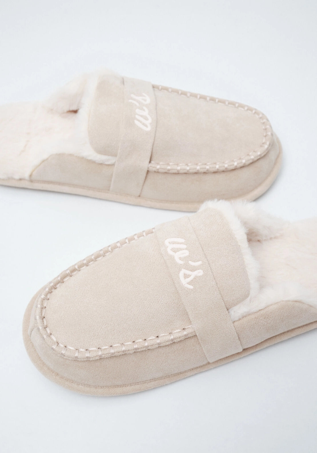 Open Lined Loafer Slippers - White