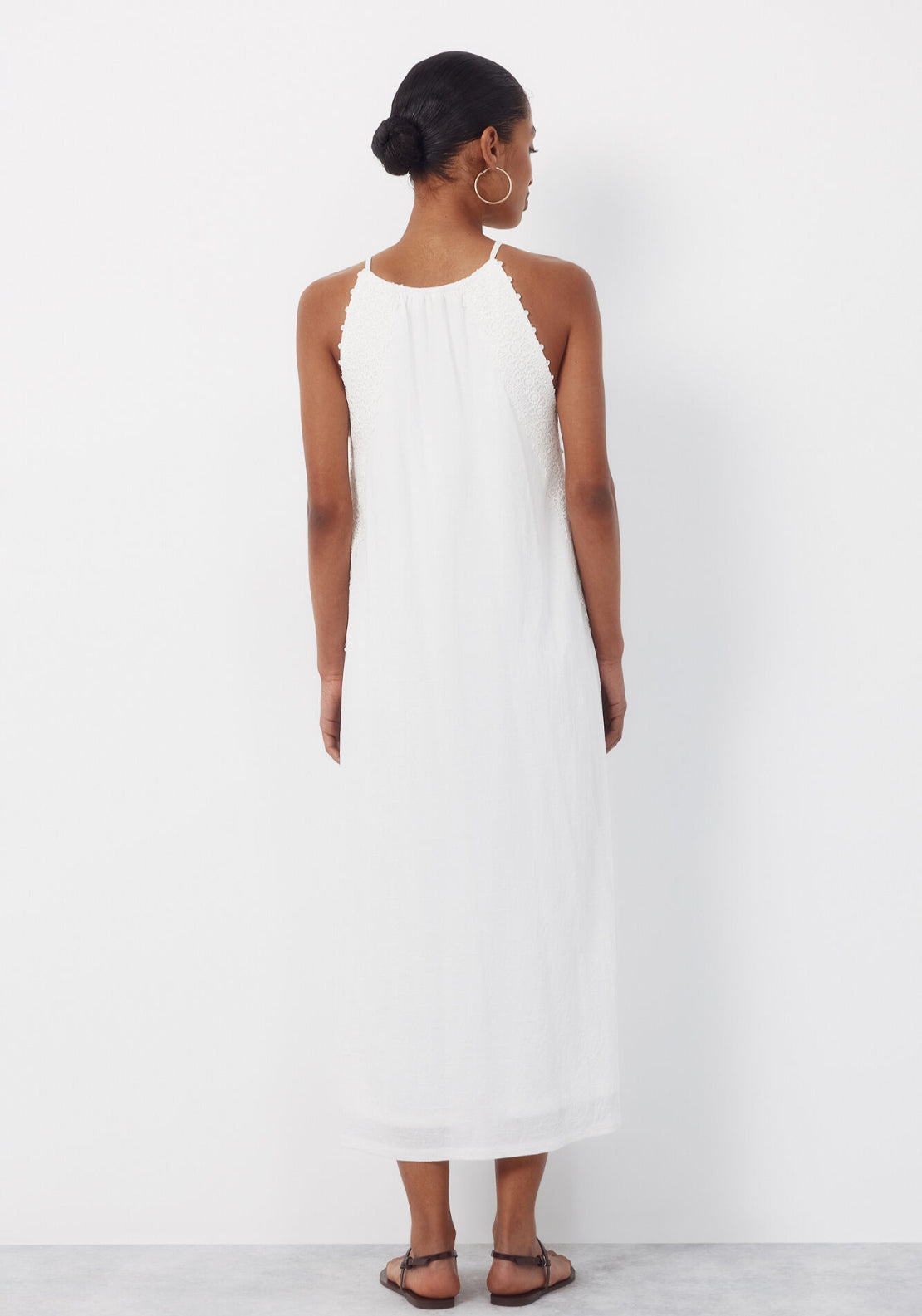 Cortefiel Halterneck Cotton Dress With Floral Crochet Ribbon - White 2 Shaws Department Stores
