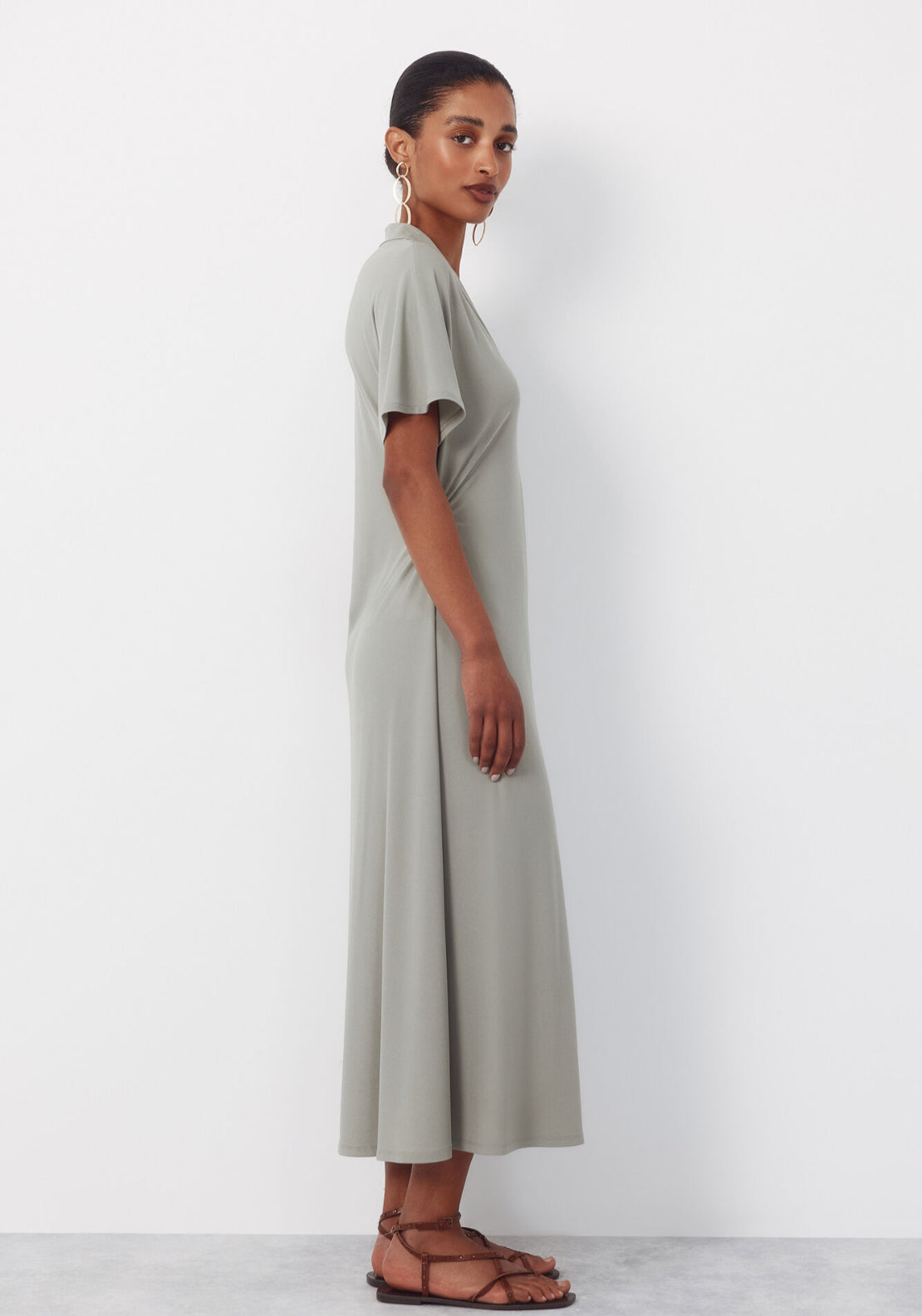 Cortefiel Printed Jersey Dress - Dark Khaki 3 Shaws Department Stores