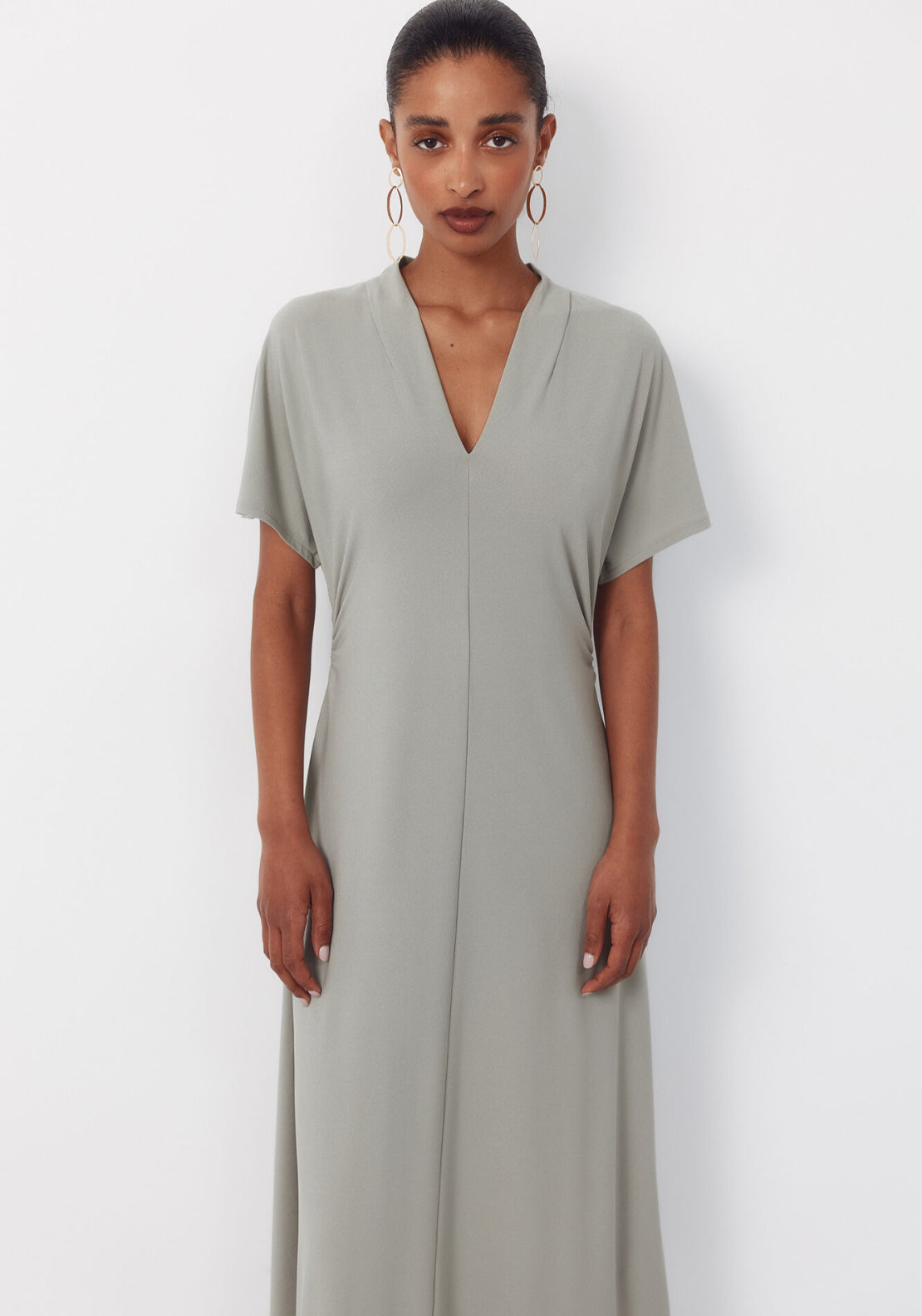 Cortefiel Printed Jersey Dress - Dark Khaki 4 Shaws Department Stores