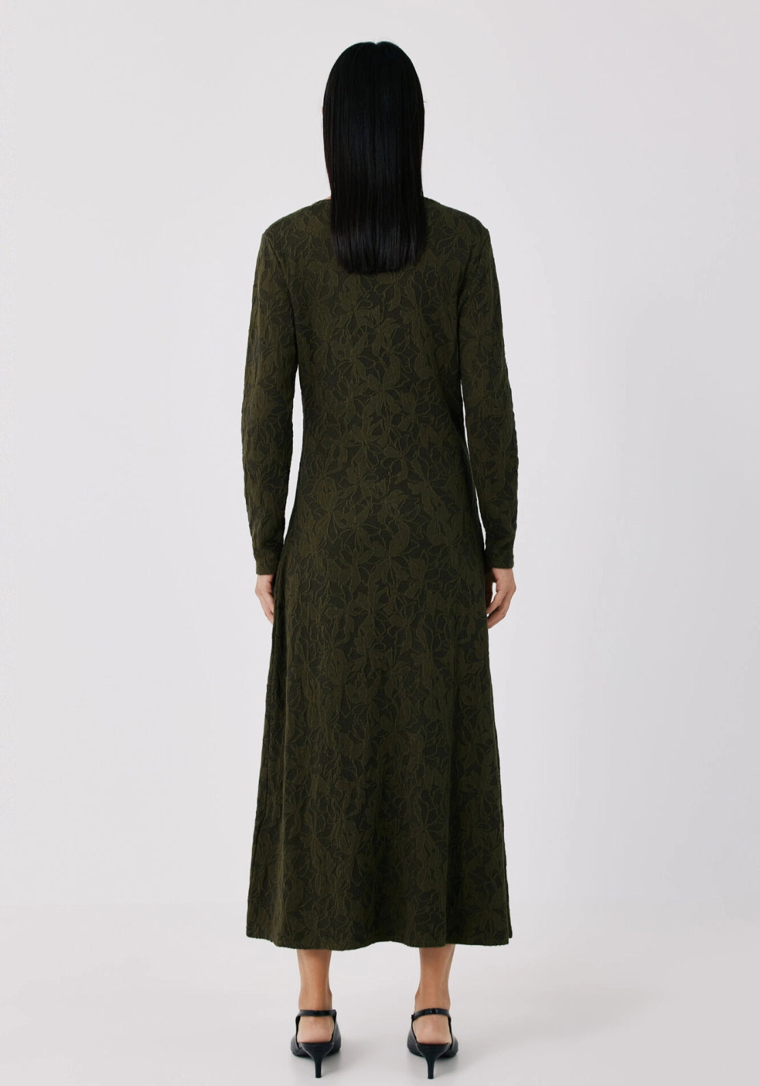 Floral Jacquard Knit Dress - Medium Khaki