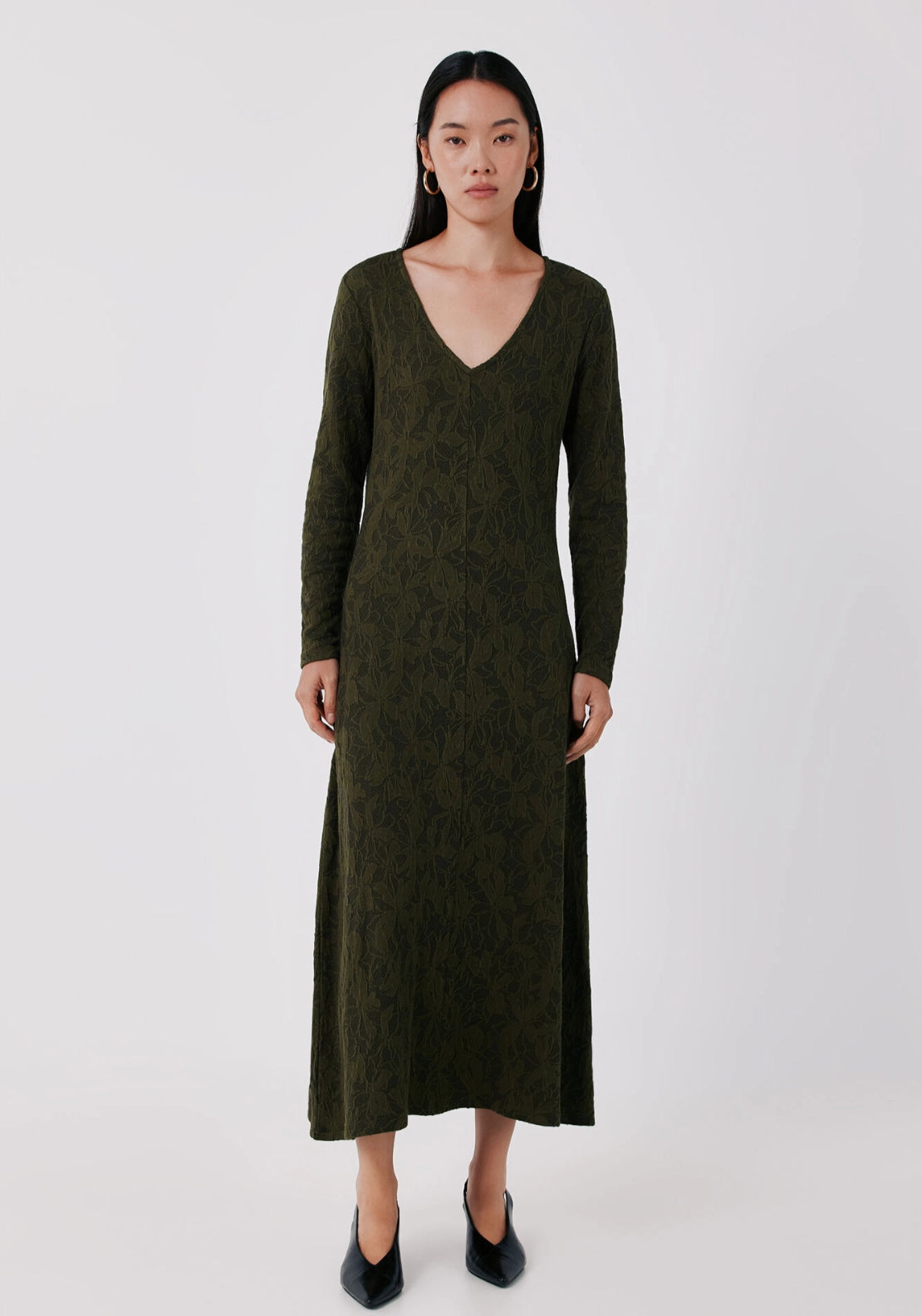 Floral Jacquard Knit Dress - Medium Khaki