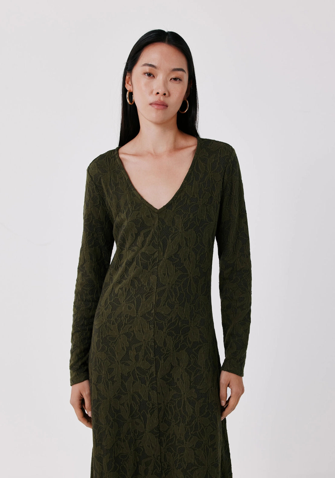 Floral Jacquard Knit Dress - Medium Khaki