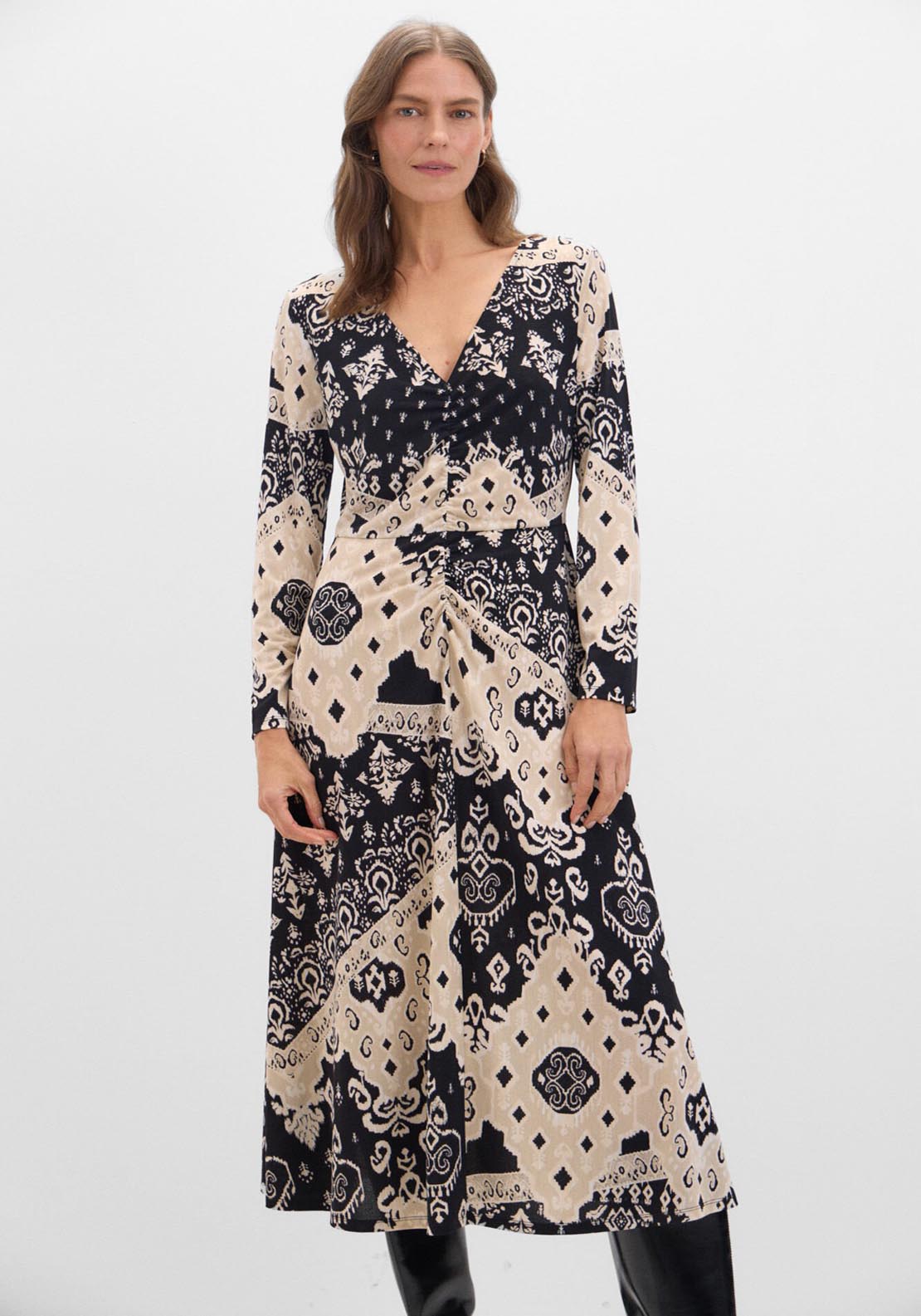 Cortefiel Long Sleeve Printed Midi Dress - White Print 5 Shaws Department Stores