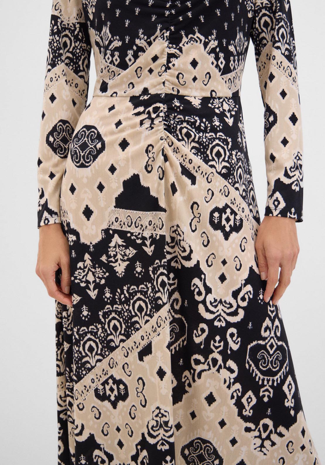 Cortefiel Long Sleeve Printed Midi Dress - White Print 6 Shaws Department Stores