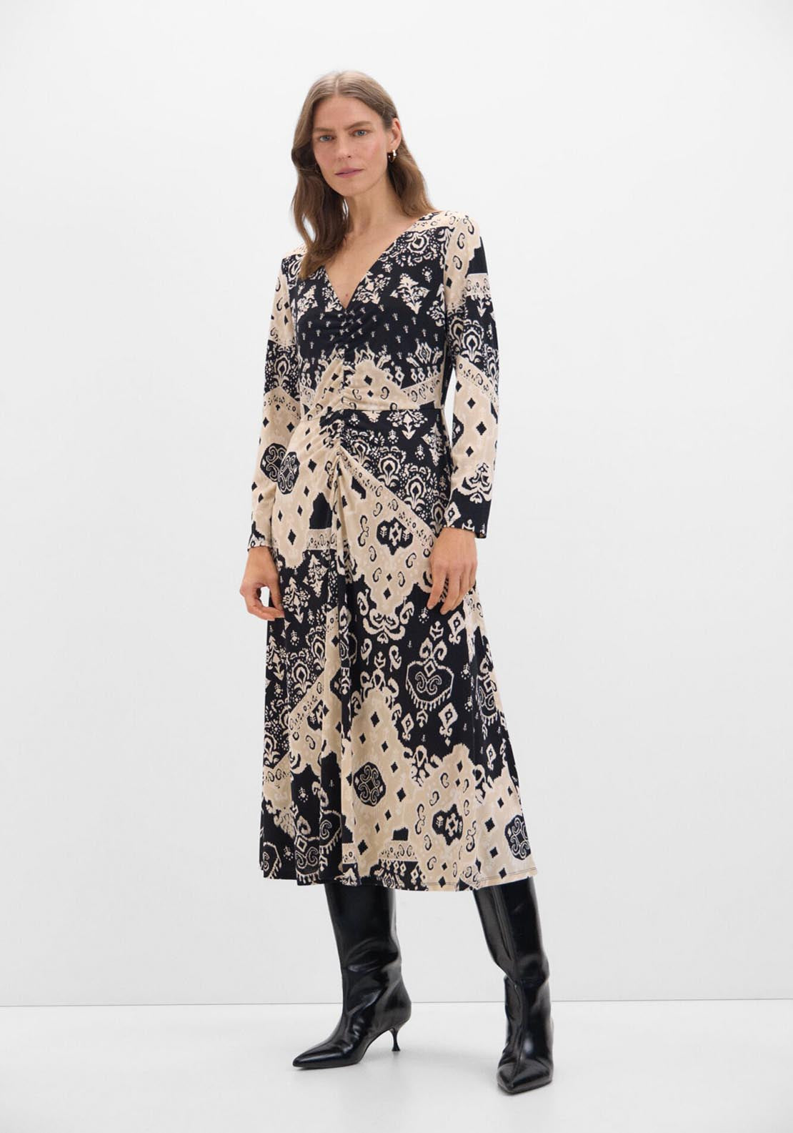 Cortefiel Long Sleeve Printed Midi Dress - White Print 4 Shaws Department Stores
