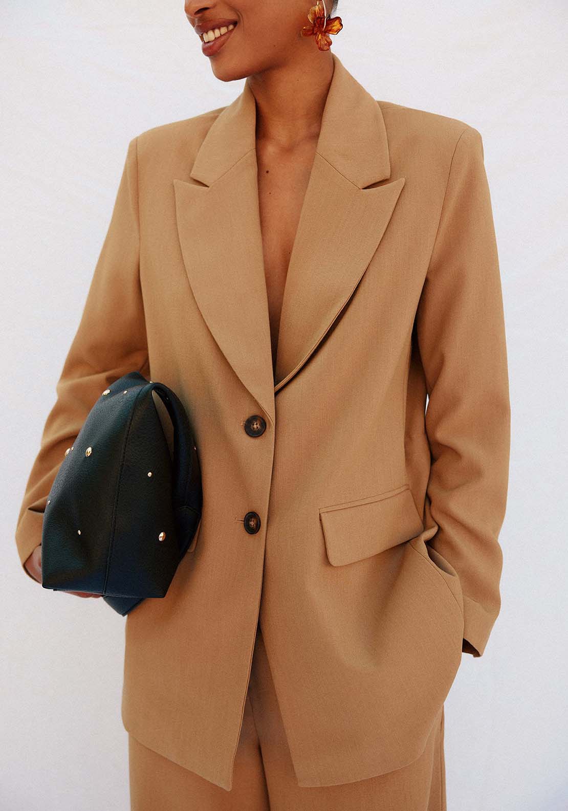 Flap Neck Blazer - Beige