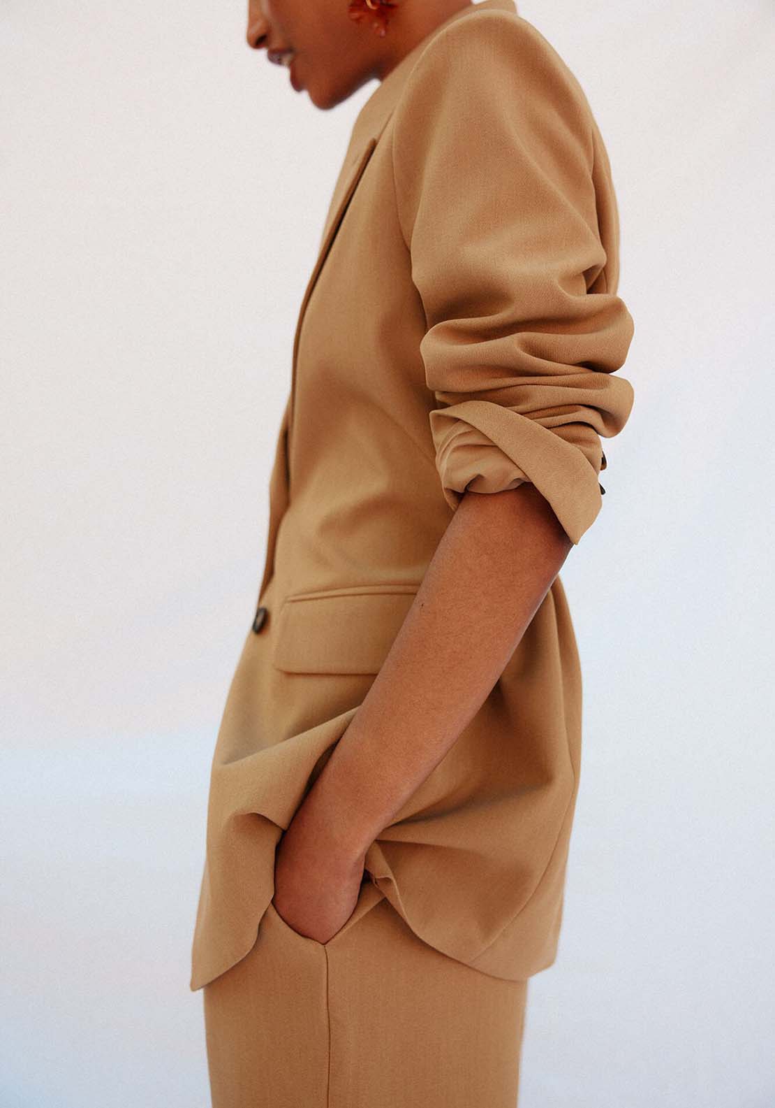 Flap Neck Blazer - Beige